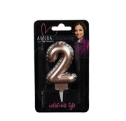 Candela a forma di numero, color rosa oro, numero 2, 7 cm, ideale per torte e dolci