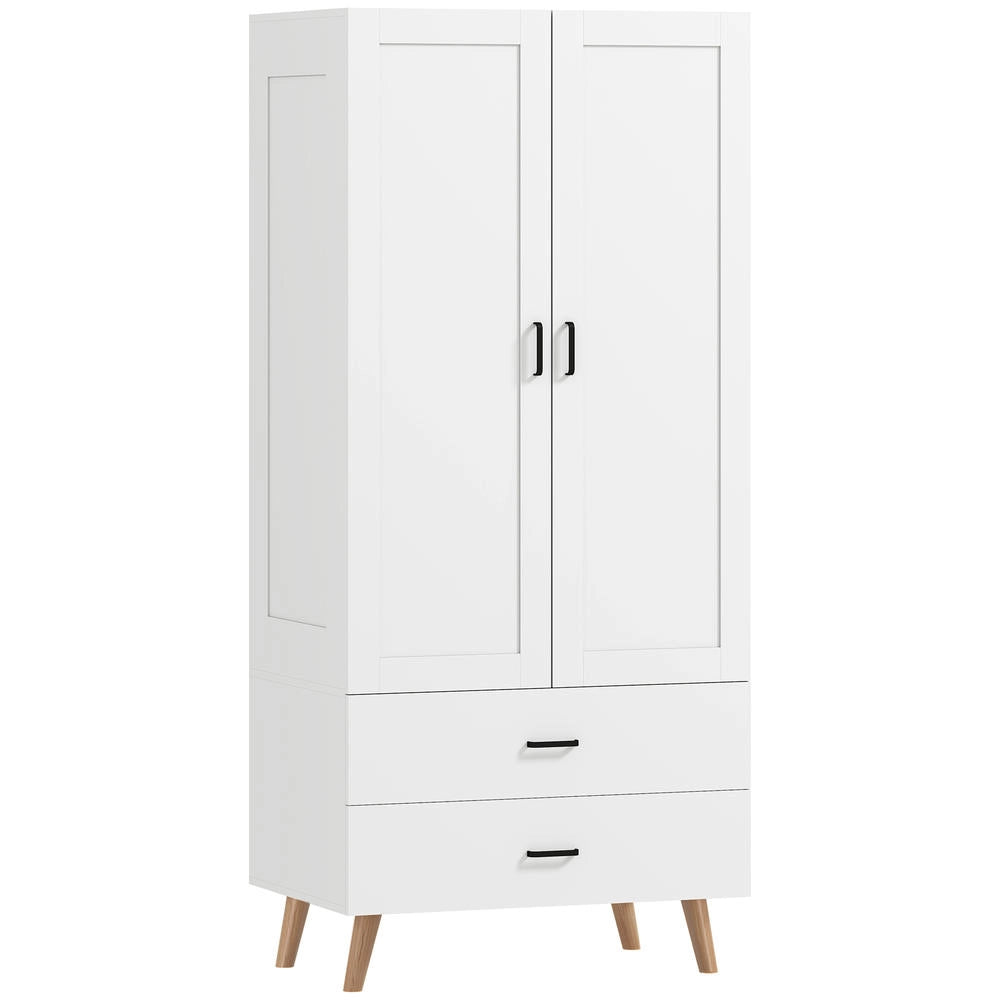 Armadio guardaroba per camera da letto con 2 ante soft-close e 2 cassetti, mobile penderie salvaspazio 80x54x180cm, bianco