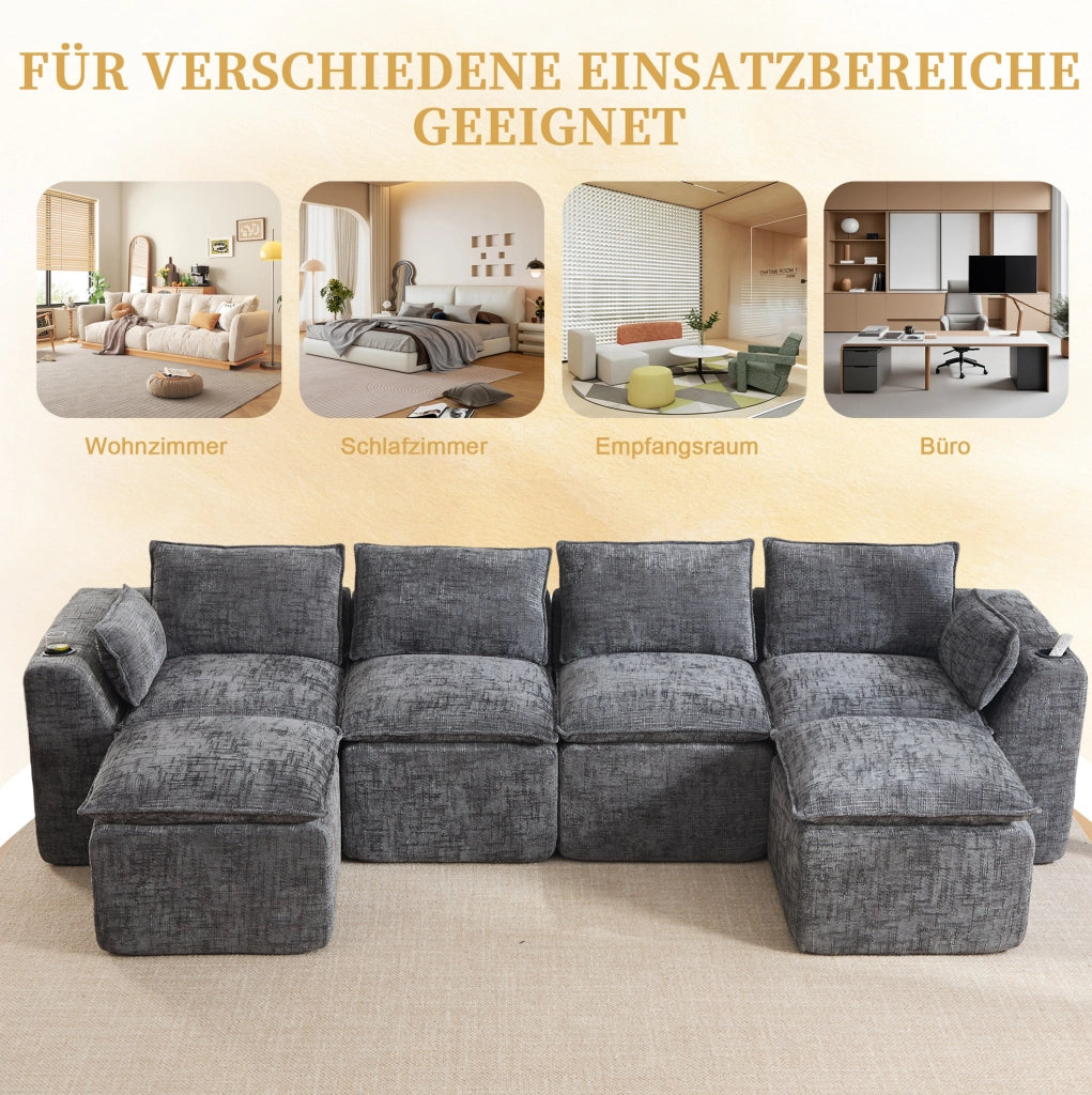 Divano modulare in ciniglia grigio scuro 322 × 161 × 75 cm