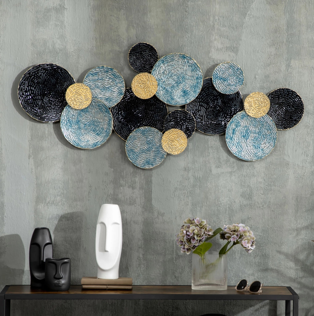 Decorazione da parete 121x53 cm oro in ferro - cerchi 3D ondulati