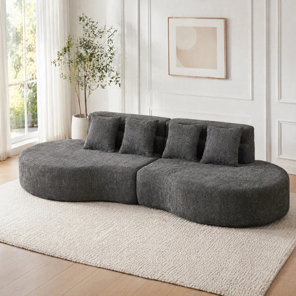 DIVANO Modulare in Schiuma 2 Pezzi Chenille Grigio