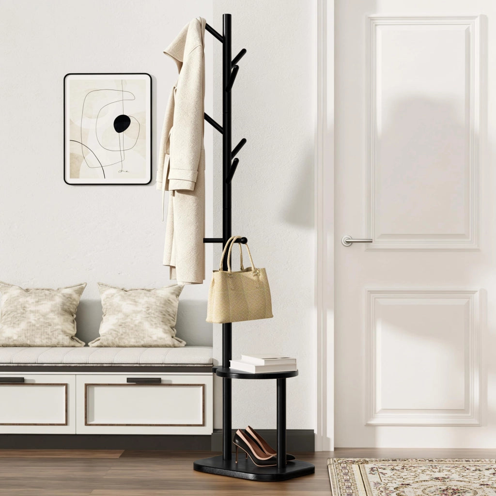 Appendiabiti con 9 ganci e ripiano, altezza 170 cm, colore nero