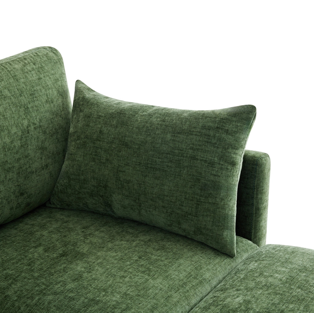 DIVANO modulare 4-6 posti 278x161x81 cm in chenille verde con 2 pouf e 6 cuscini