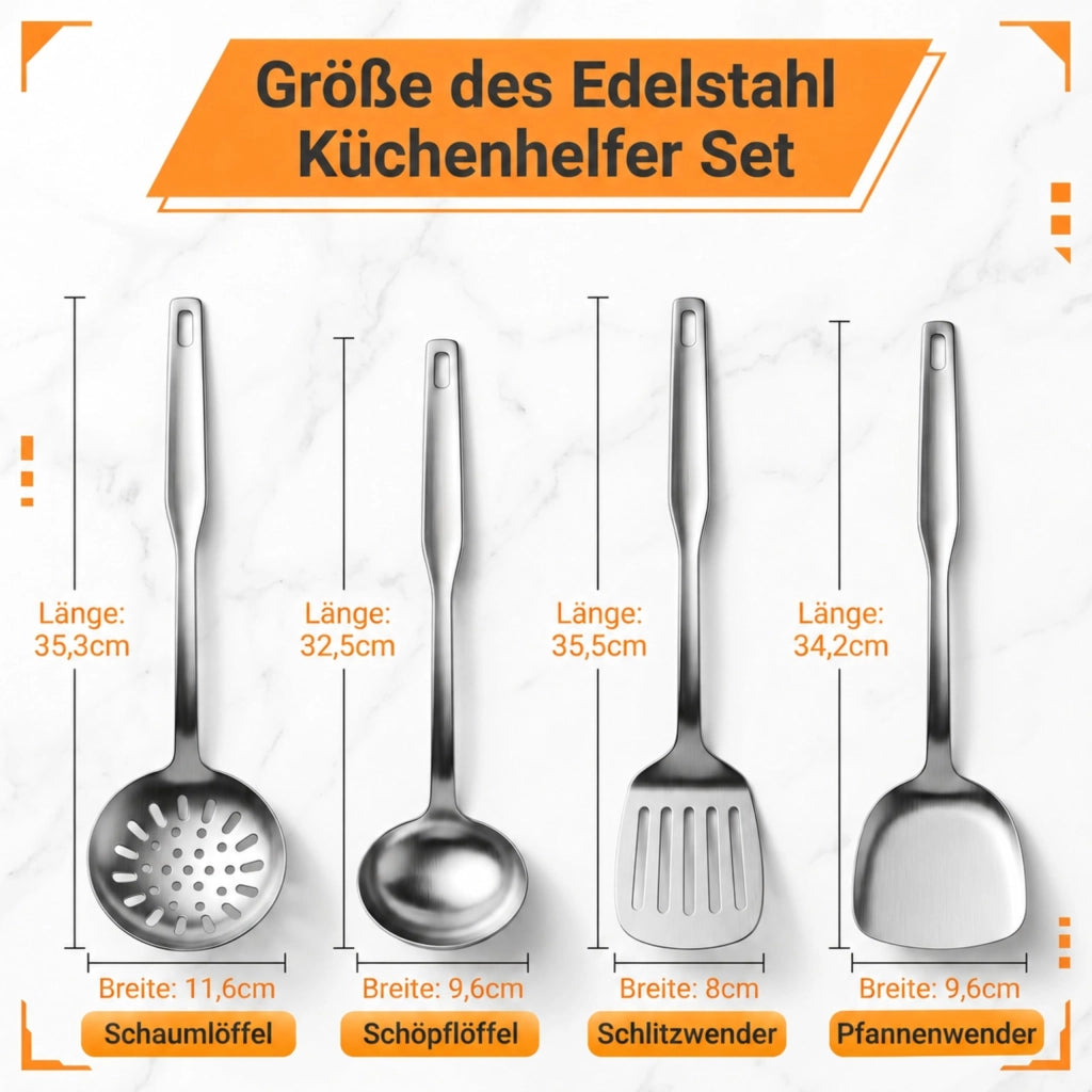 Set di utensili da cucina in acciaio inossidabile, composto da 4 pezzi