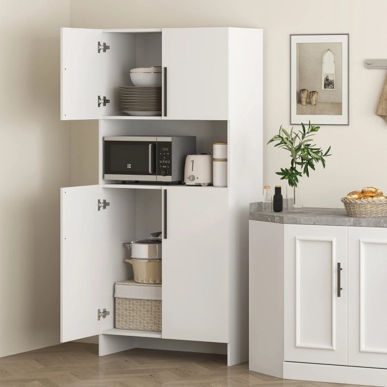 Mobile dispensa bianco con piano per microonde 79x40x175 cm
