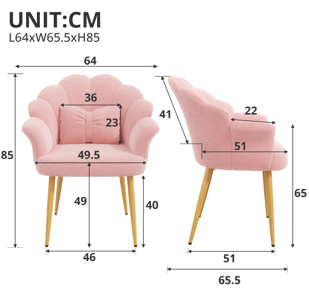 Set di 2 poltrone 64x65;5x85 cm in tessuto peluche rosa con cuscini