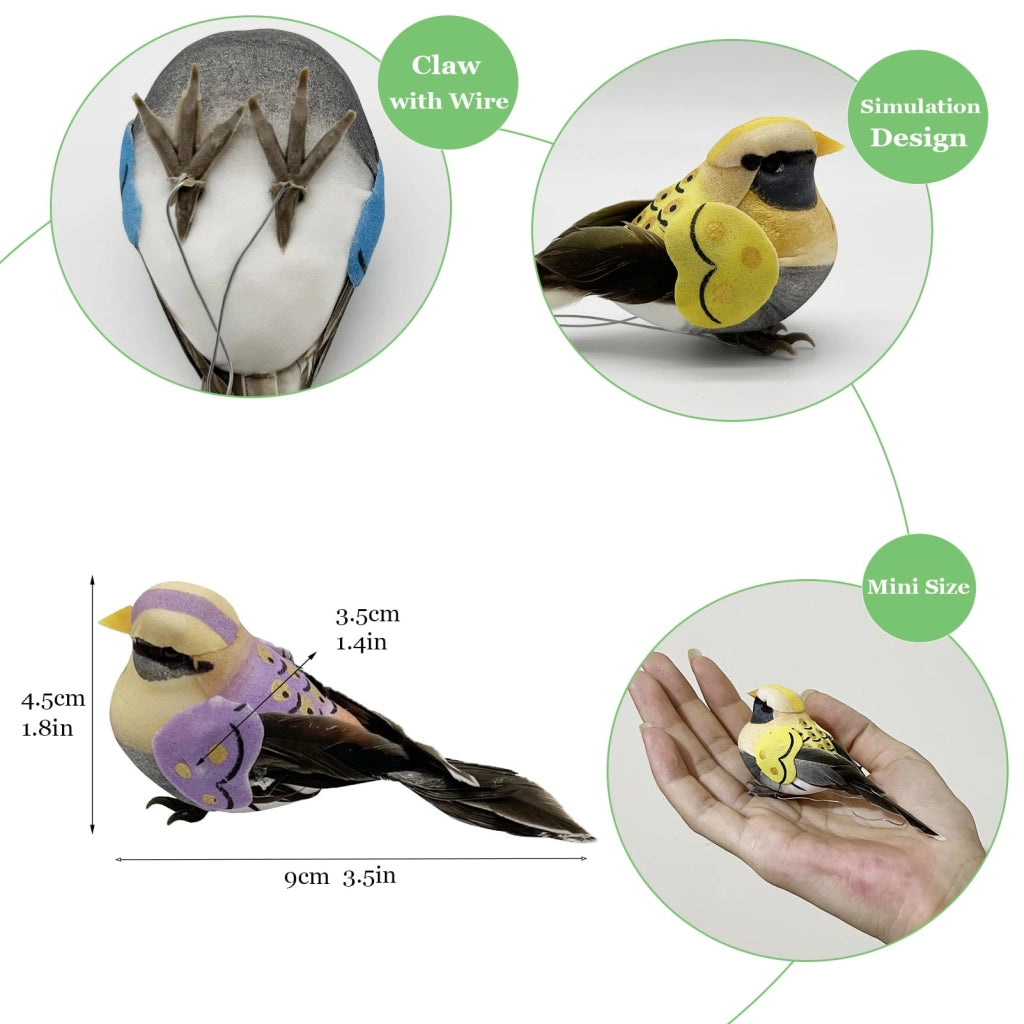 Uccelli artificiali in schiuma con artigli, confezione da 4 pezzi, 10 cm, decorazioni a tema piume