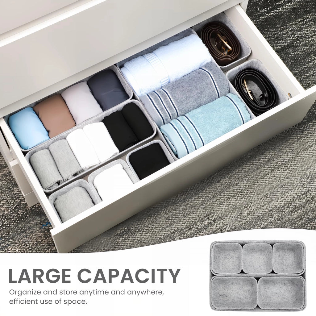 Set di 8 organizer impilabili in feltro, colore grigio chiaro