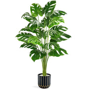 Pianta artificiale Monstera, altezza 112 cm, realizzata in plastica, con vaso nero e dorato