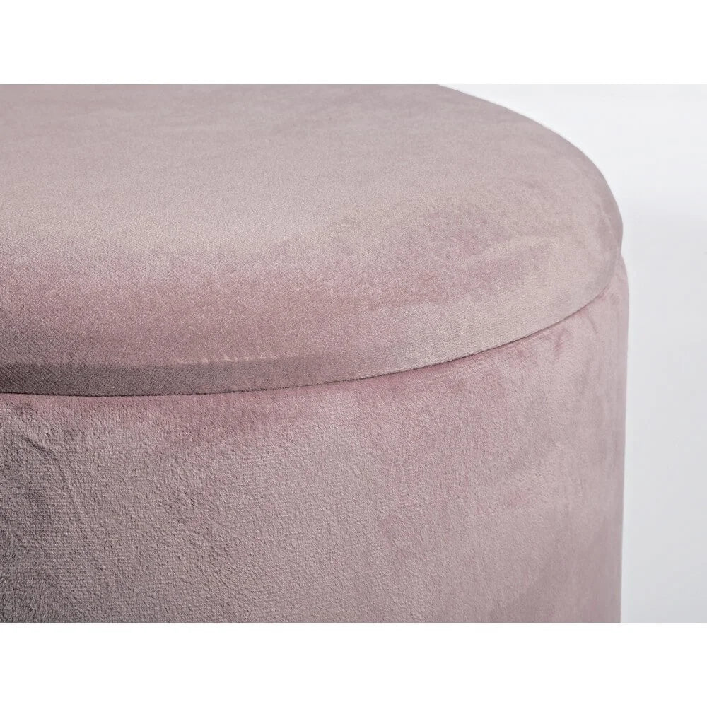 Sgabello Contenitore Rotondo in Velluto con Base Dorata Serena Rosa