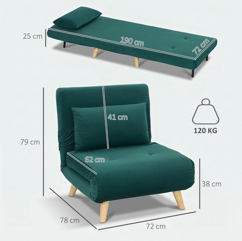 Poltrona letto 3 in 1 reclinabile verde scuro 72x78x79 cm