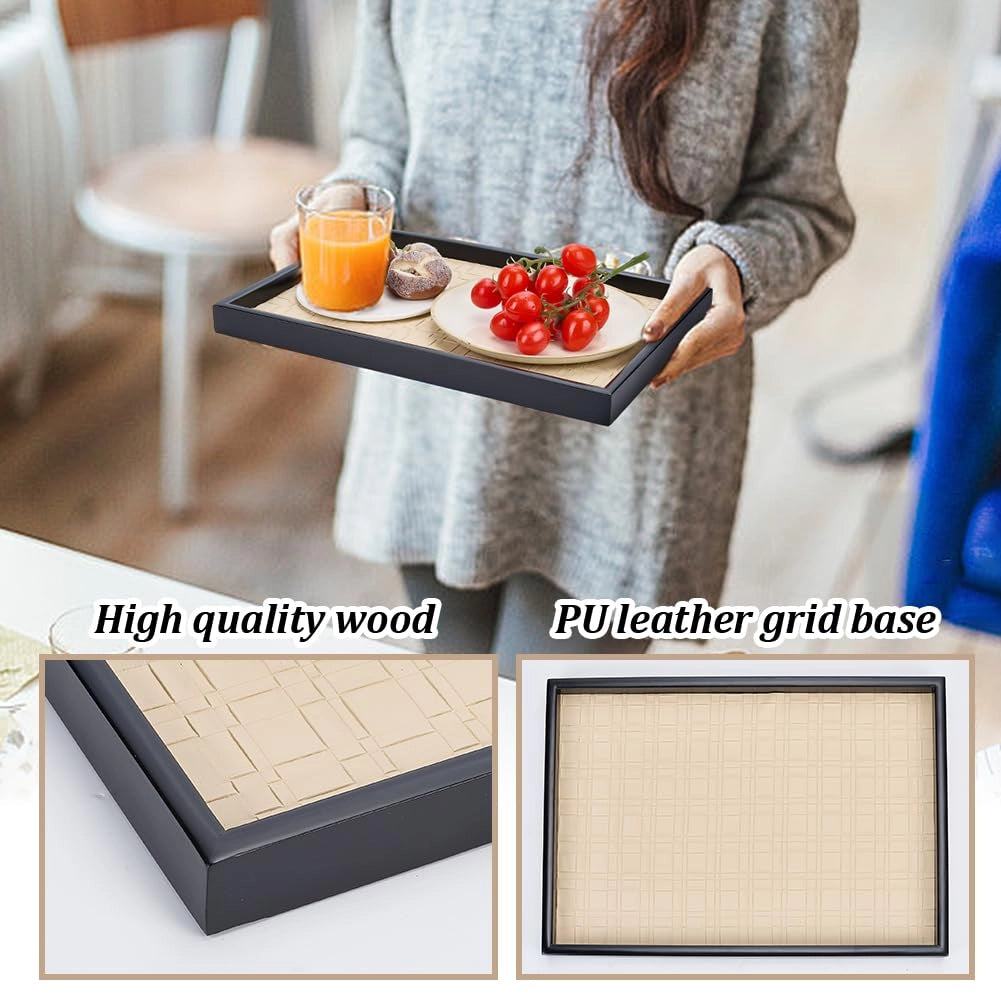 Tavolino in legno con base in pelle, dimensioni 40x28x3 cm, colore nero