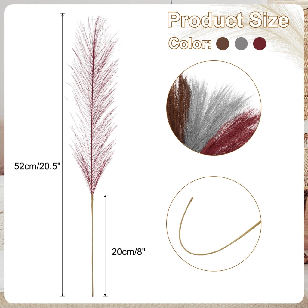 Pampas artificiale, altezza 52 cm, confezione da 30 pezzi, colori: marrone scuro/grigio chiaro/bordeaux