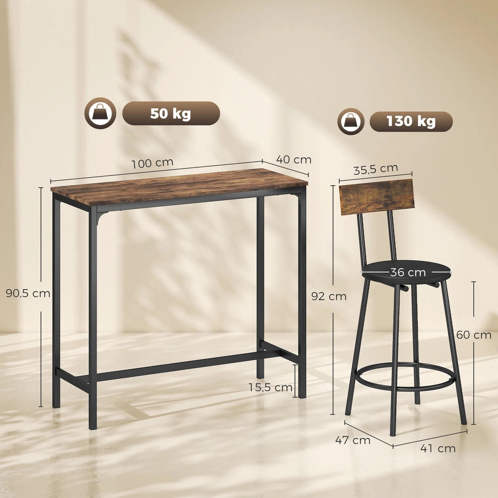 Set Tavolo da Bar con 2 Sgabelli Imbottiti in PU, Tavolo Alto Cucina Salvaspazio con Poggiapiedi, Design Moderno per Casa, Marrone