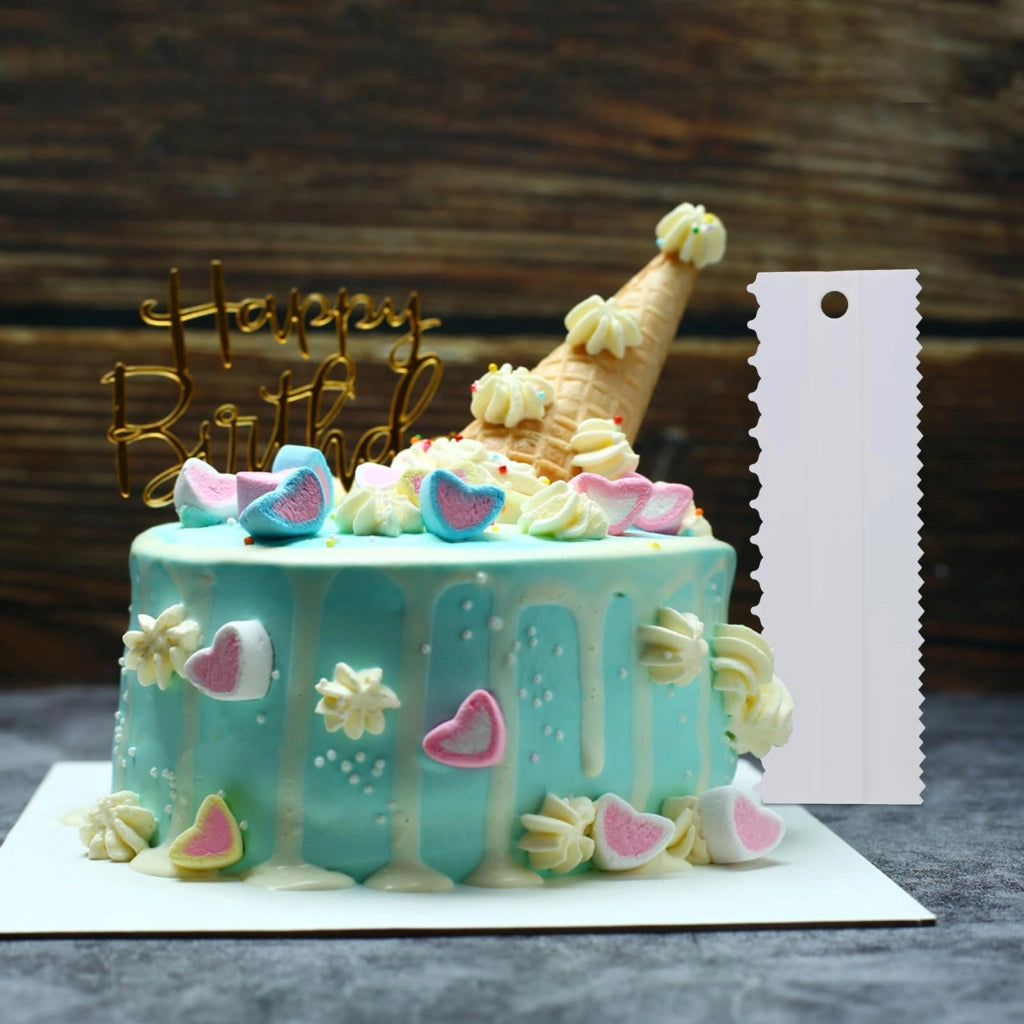 Set di spatole per torte, 4 pezzi, 8 modelli, plastica, bianco, 23x7,5 cm