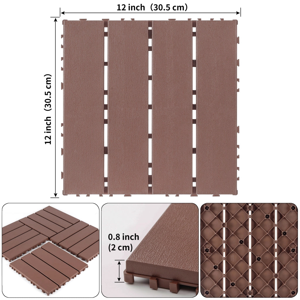 44 Piastrelle da Esterno in Plastica ad Incastro 30x30 cm Impermeabili per Patio, Balcone, Piscina e Giardino, Uso Interno ed Esterno, Marrone