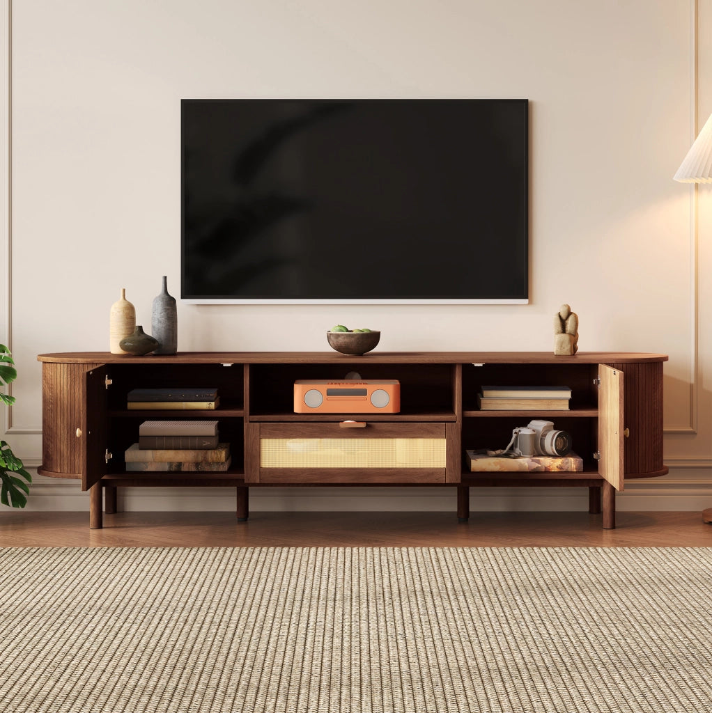 Mobile TV 175x36x51 cm in MDF noce con vano contenitore e nicchia aperta