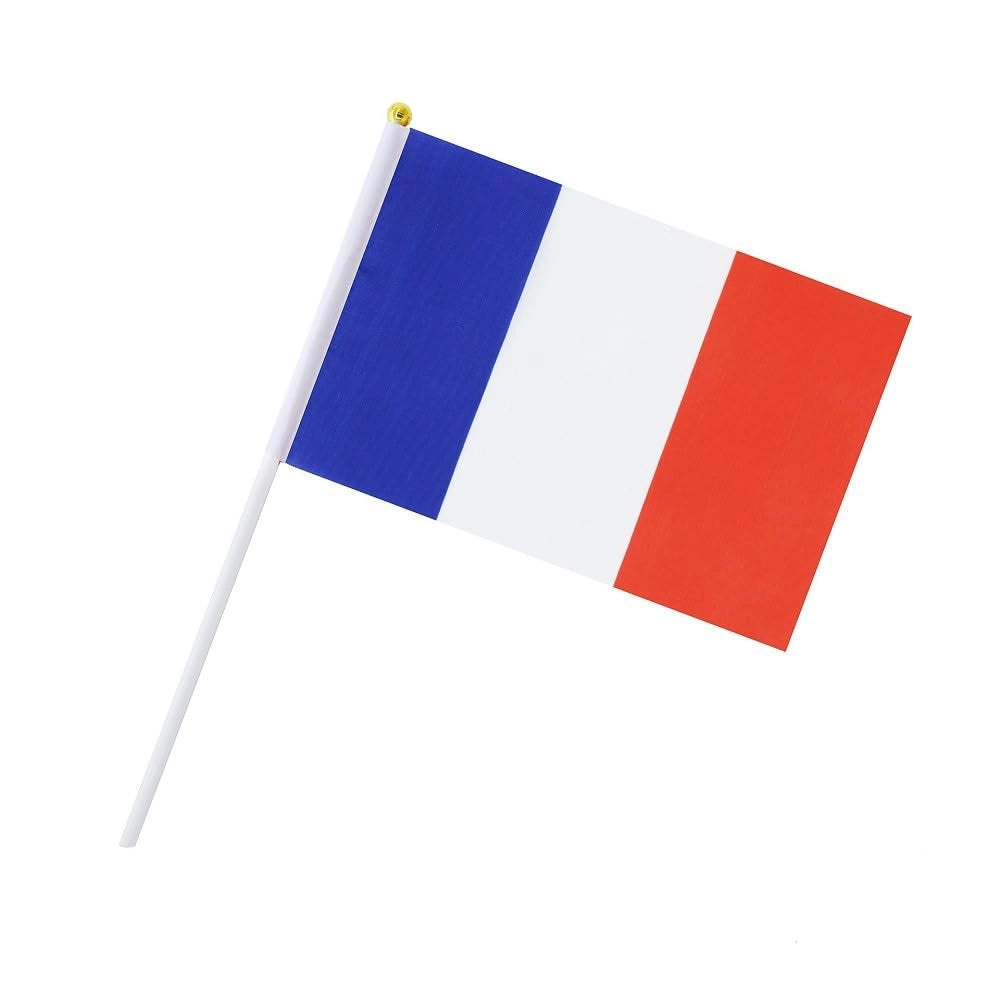 Confezione da 15 bandiere francesi, dimensioni 14x21 cm, resistenti alle intemperie, con doppia cucitura