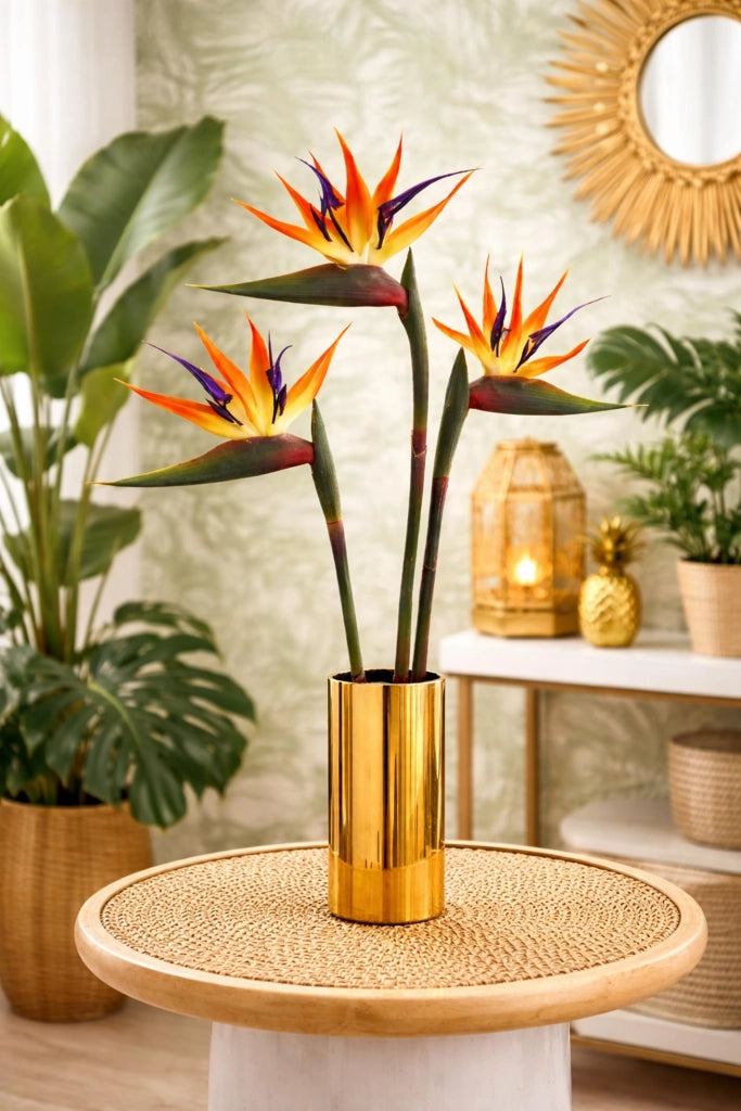 Fiori artificiali Strelitzia, set da 3, 60 cm, arancioni