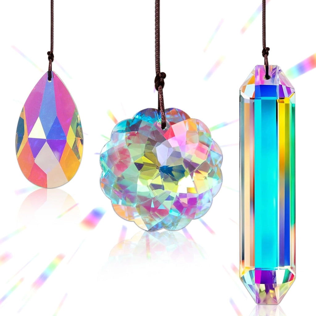 Set di 3 ciondoli a prisma di cristallo, decorazioni per finestre a forma di arcobaleno, "sun catchers"