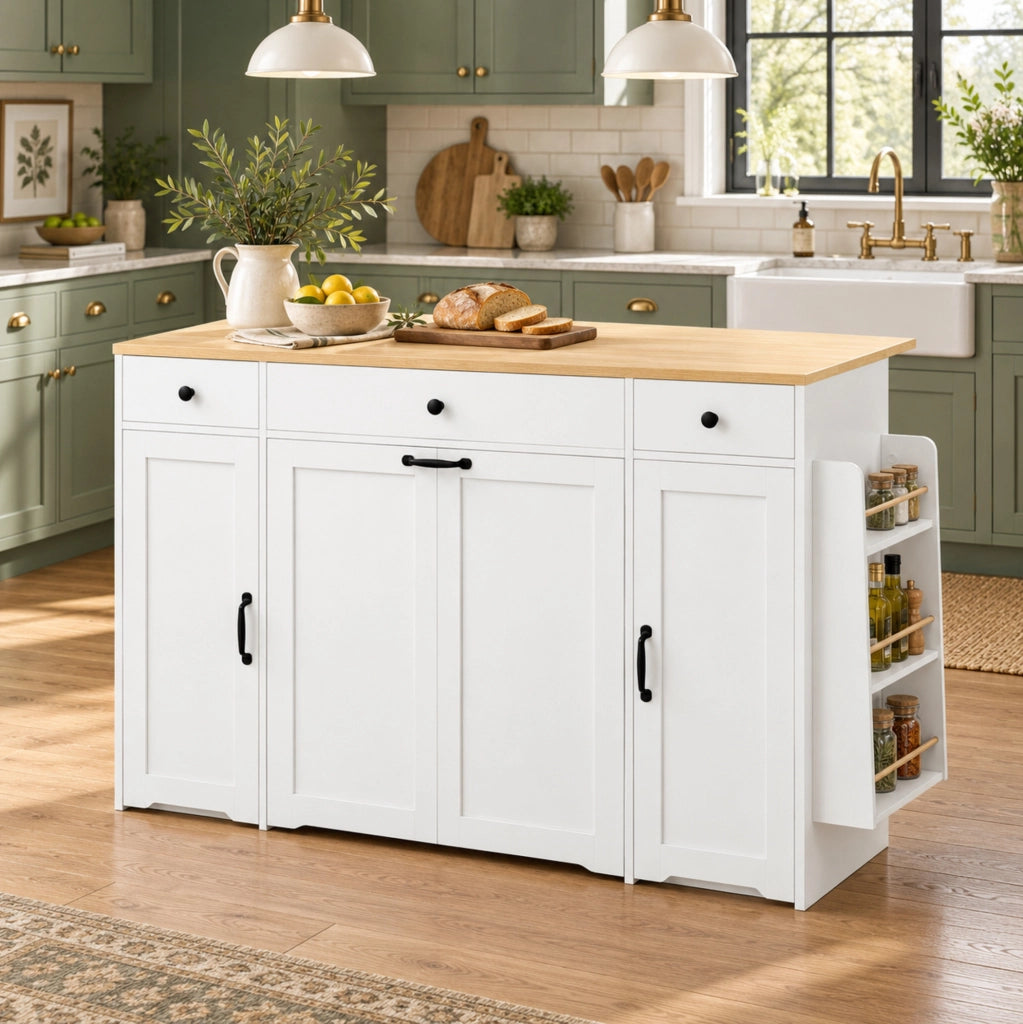 Credenza da cucina bianca con 3 cassetti e 2 ante