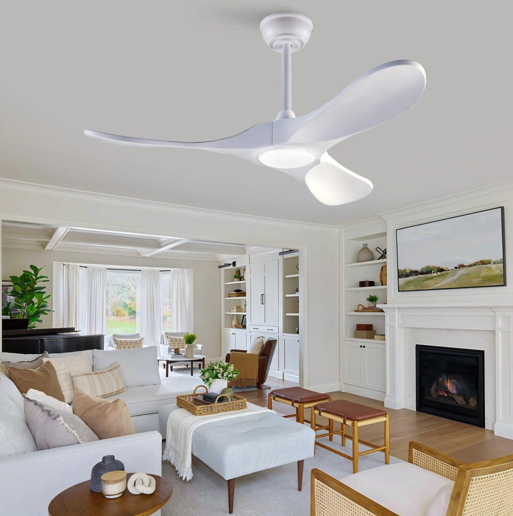 Ventilatore da soffitto bianco da 52 pollici con luce regolabile e telecomando