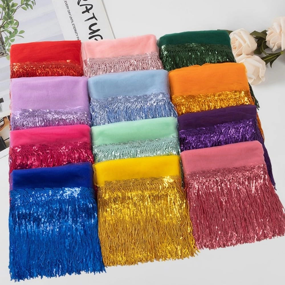 Bordatura decorativa con paillettes, colore lilla, dimensioni 20 cm x 9,1 m