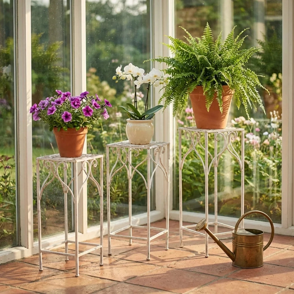 Set di 3 Fioriere Provenzali in Acciaio Virgil Bianco