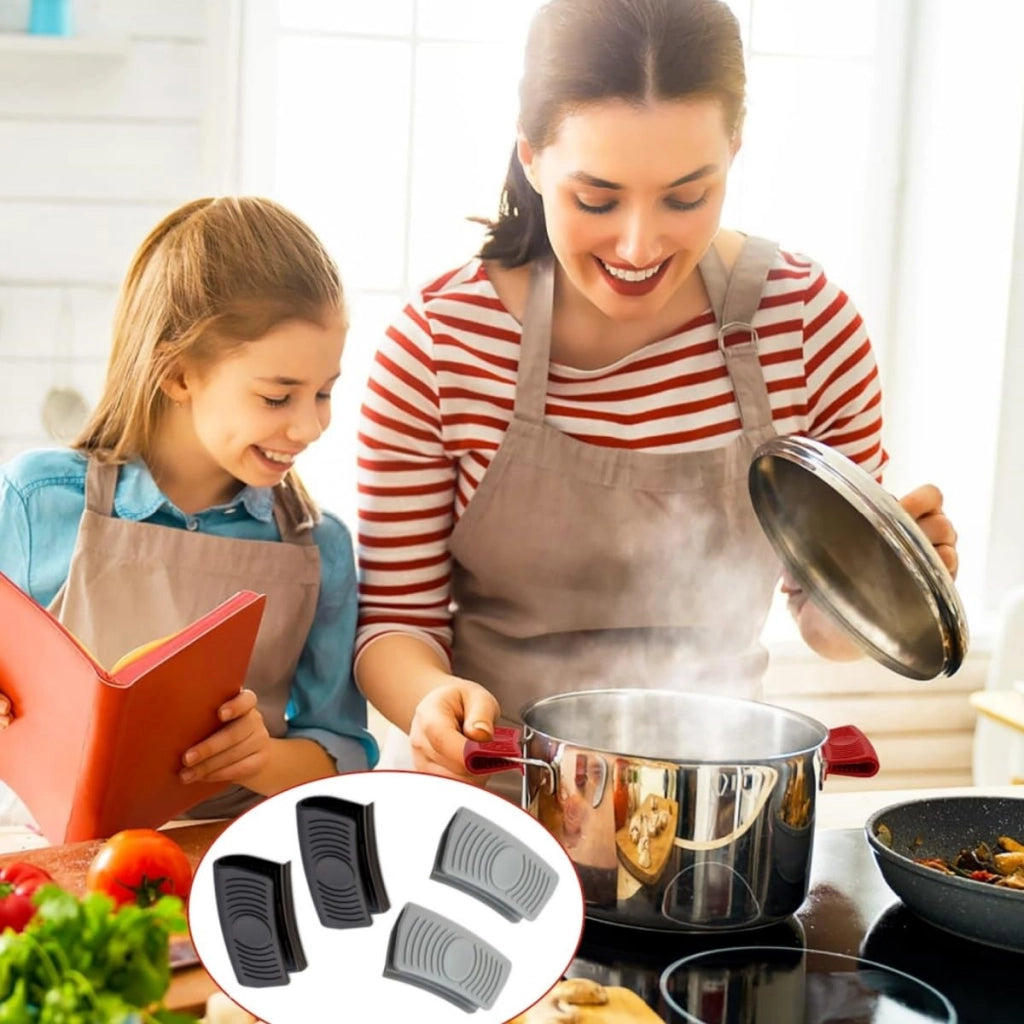 Set di 4 supporti in silicone per maniglie di pentole, resistenti al calore, anti-scottatura