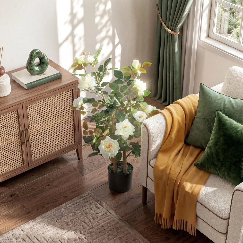 Pianta artificiale decorativa per interni ed esterni altezza 90 cm con 4 fusti per casa e terrazzo design moderno