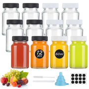 Set da 12 flaconi di vetro da 60 ml con tappo ed etichette, riutilizzabili