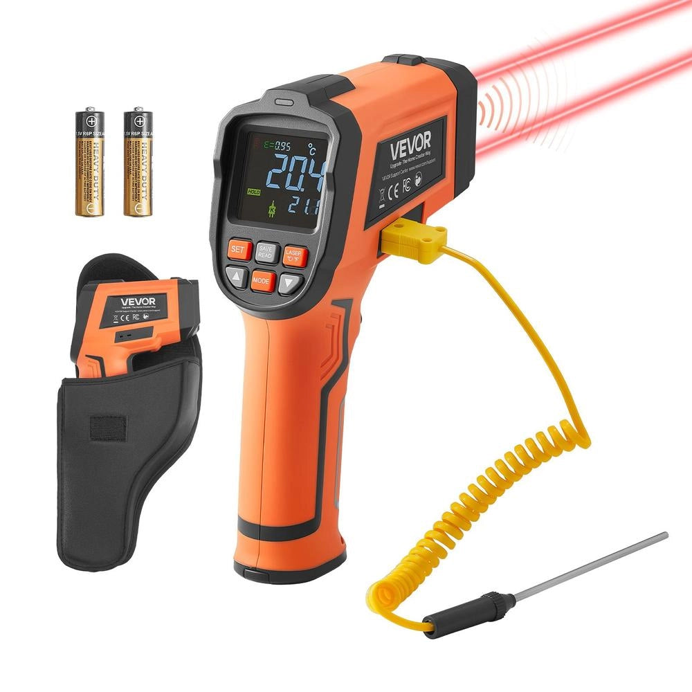 Termometro a Infrarossi Digitale GT1200 da -30°C a 1200°C Doppio Laser con Termocoppia Tipo K Multifunzionale per Officina