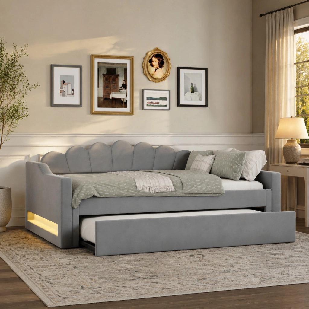 Letto daybed 140x200 cm con letto estraibile e LED a 7 colori; grigio