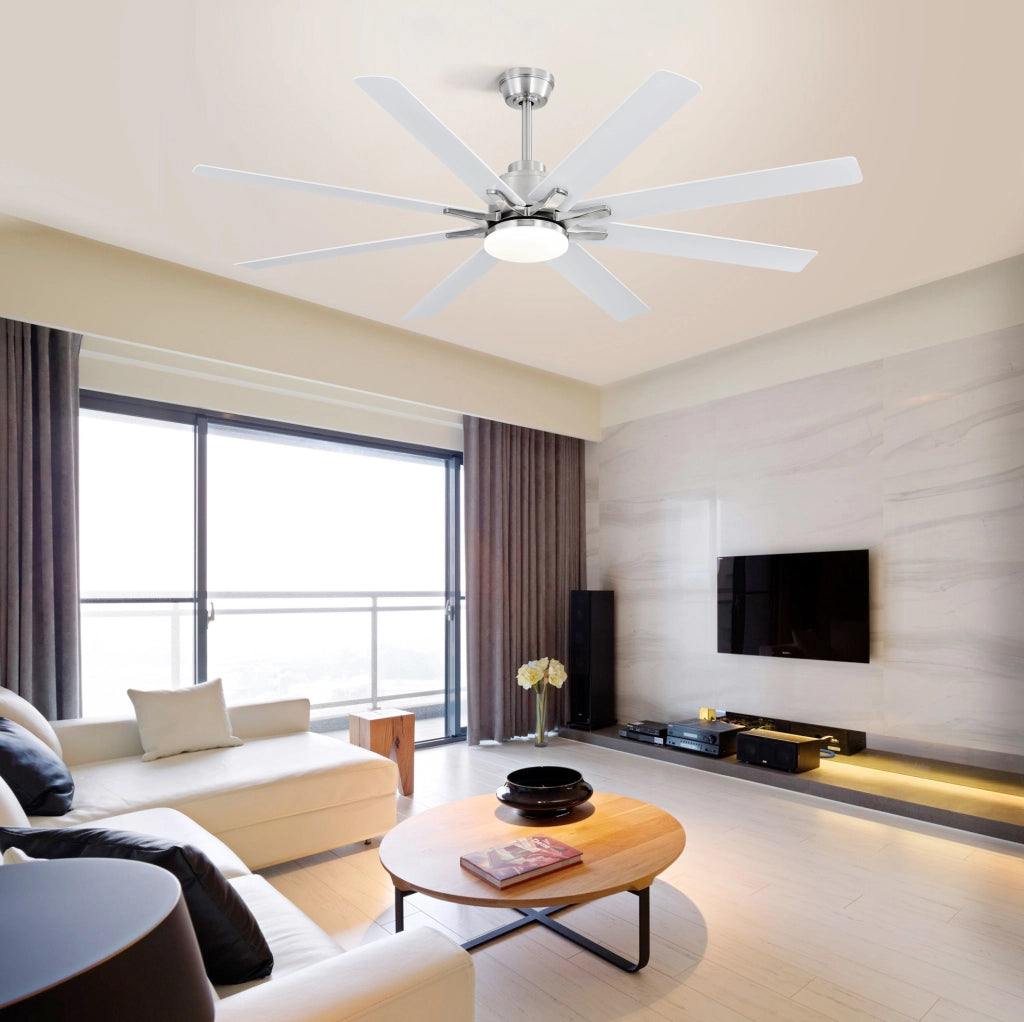 Ventilatore da soffitto 168 cm reversibile con LED dimmerabile in ABS color nickel