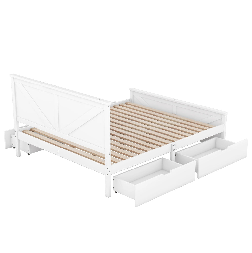 Letto matrimoniale 160x200 cm con 4 cassetti e testiera in pino e MDF bianco