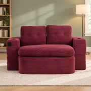 Poltrona trasformabile 2 in 1 in velluto a coste rosso vino con portabicchieri