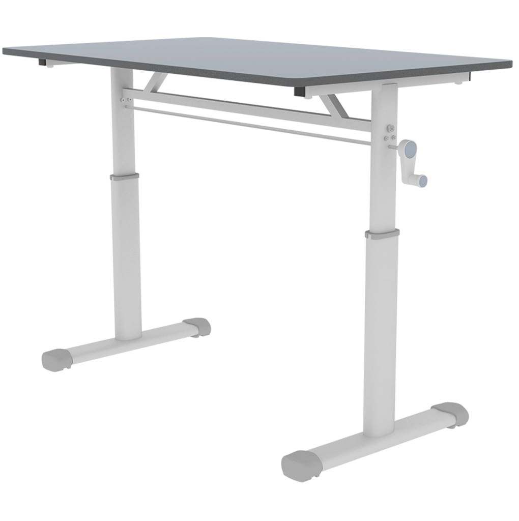 Scrivania regolabile in altezza 100x60 cm grigio – a manovella; compatta