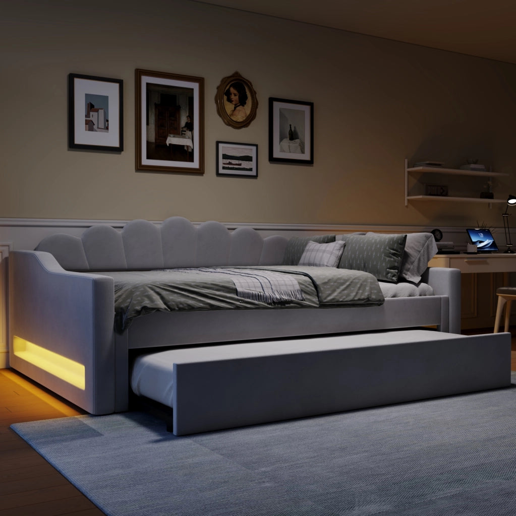 Letto daybed 140x200 cm con letto estraibile e LED a 7 colori; grigio