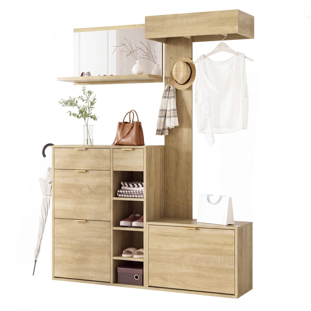 Set ingresso 4 elementi con scarpiera, panca, specchio e appendiabiti 130 x 30 x 174 cm