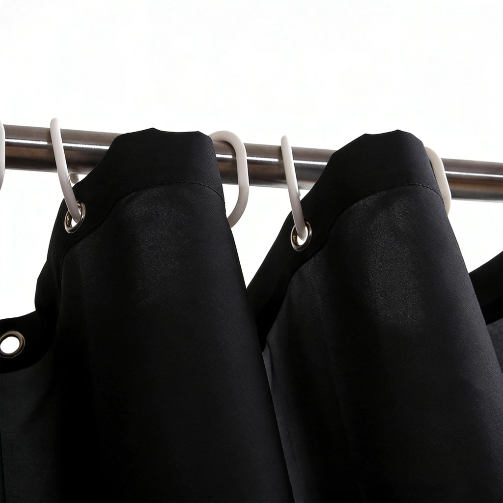 Tenda da doccia nera 200 x 240 cm in poliestere con ganci