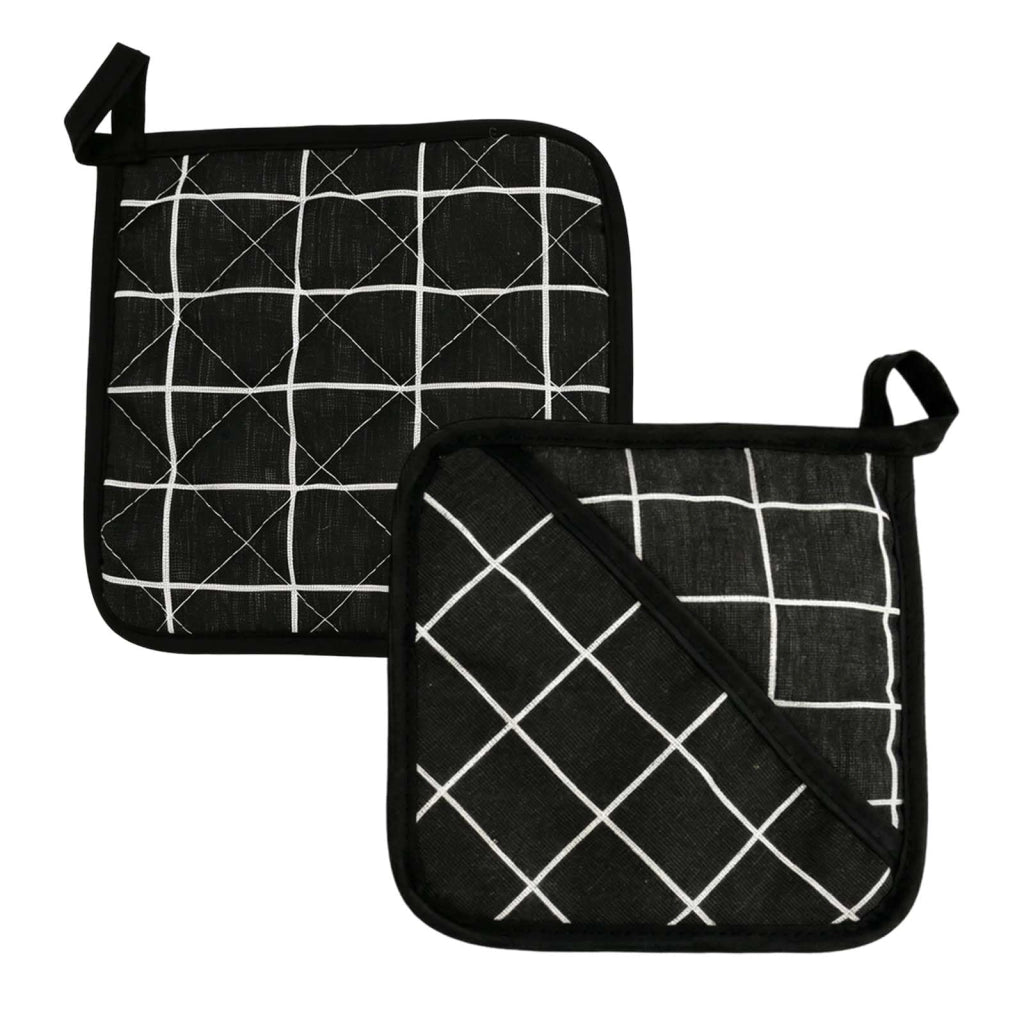 2 presine resistenti al calore, 18x18 cm, nere, in misto cotone e lino