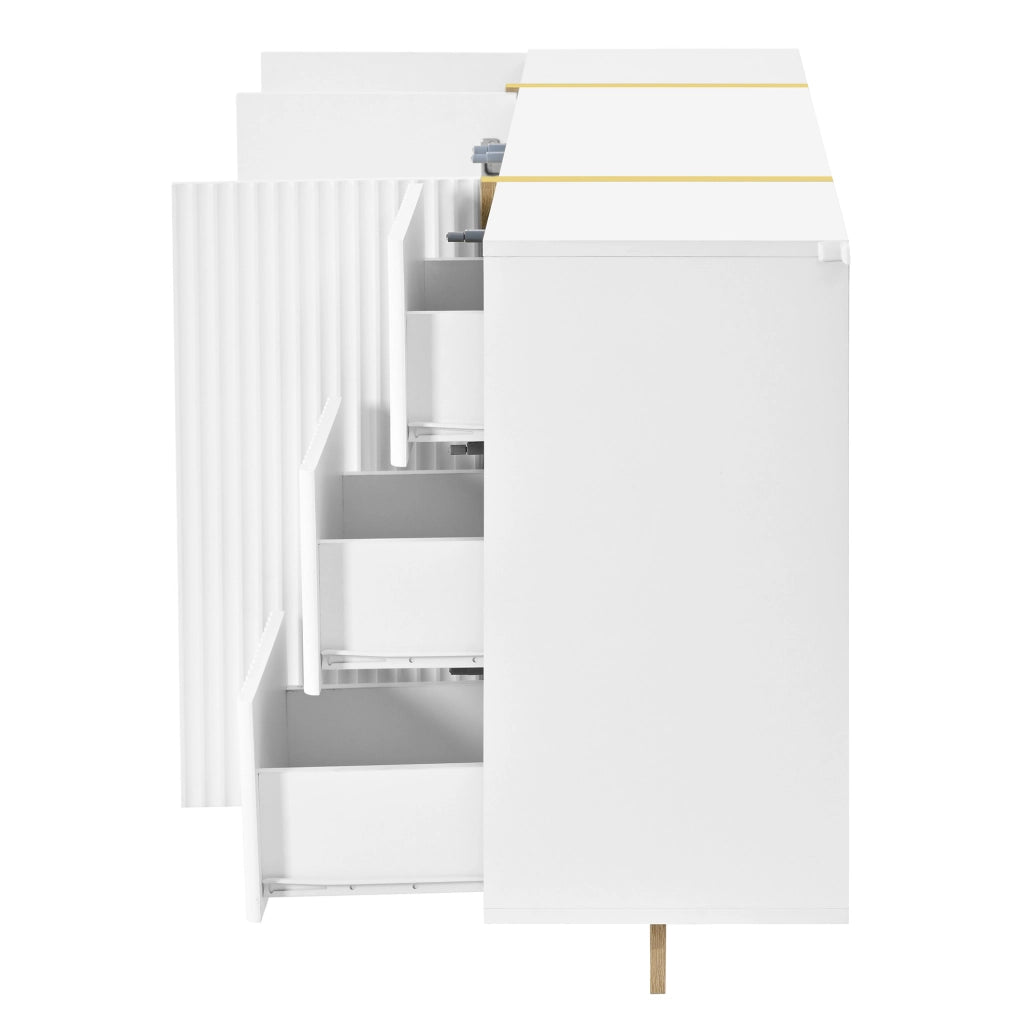 Set mobile TV e credenza bianco con frontali scanalati in MDF e truciolare