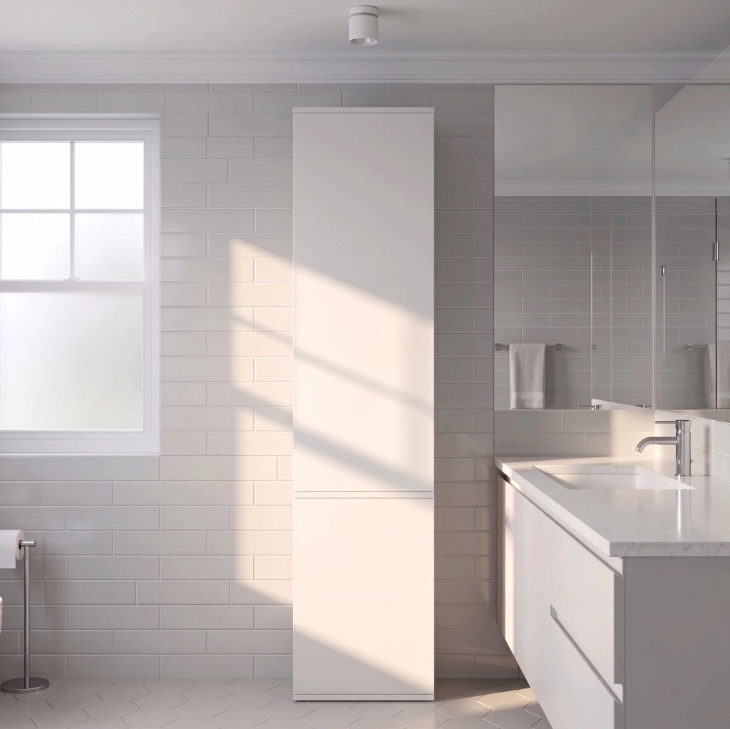 Armadio alto 47x50x200 cm con 6 vani chiusi e 2 ante a battente in MDF bianco