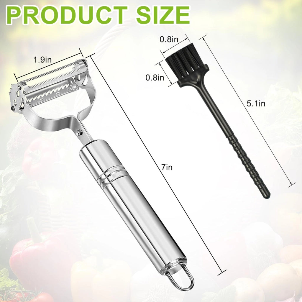 Set di 2 sbucciatori per verdure 2-in-1, in acciaio inossidabile, con 2 spazzole per la pulizia