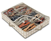 Contenitore per scarpe con 12 scomparti, in plastica, bianco/beige, dimensioni 50x75x15 cm