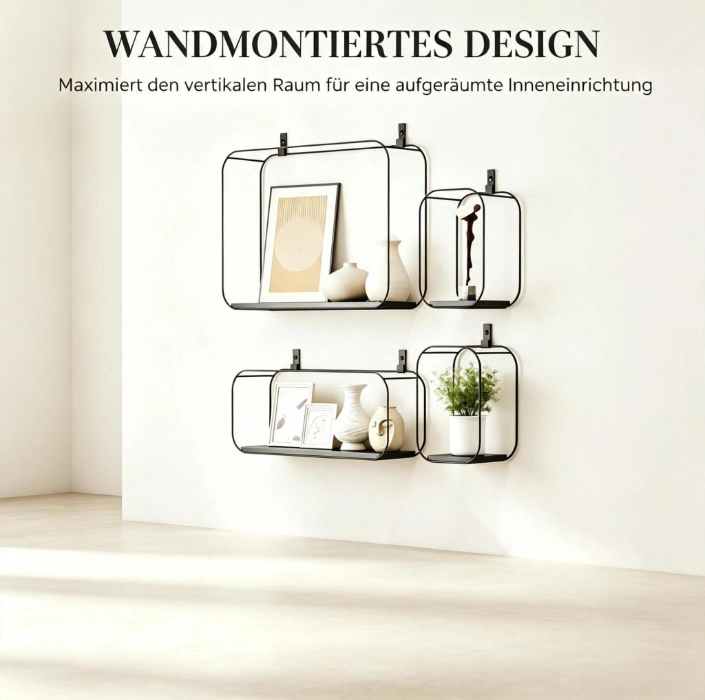 Set di 4 mensole da parete in metallo e MDF nero, stile industriale