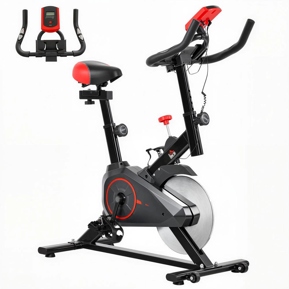 Cyclette da camera per fitness a casa con display LCD e cardiofrequenzimetro, resistenza e sella regolabili, 85 x 46 x 114 cm