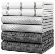 Set di 6 strofinacci da cucina, 50x70 cm, in cotone, grigi, con occhiello per appendere