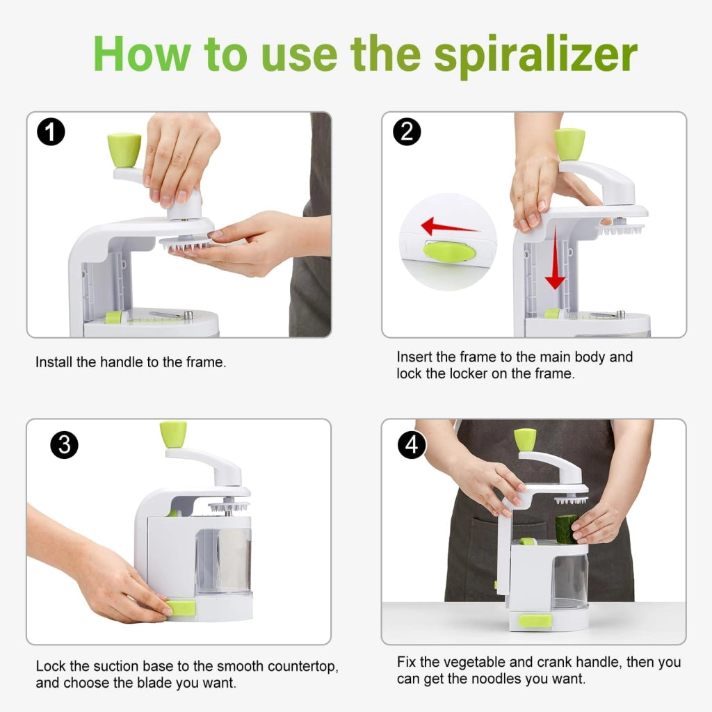 Spirale per verdure 4-in-1, manuale, privo di BPA, in acciaio inossidabile