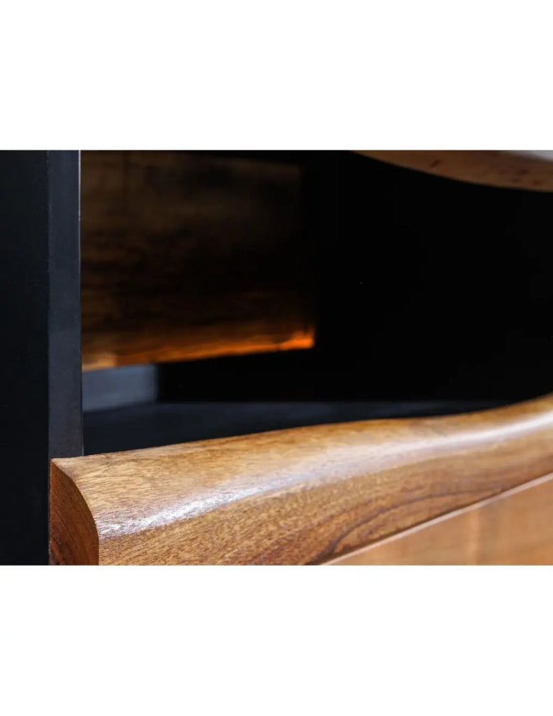 Buffet NAIROBI 180 cm in legno di acacia marrone e nero – 3 porte, 3 cassetti e LED integrato